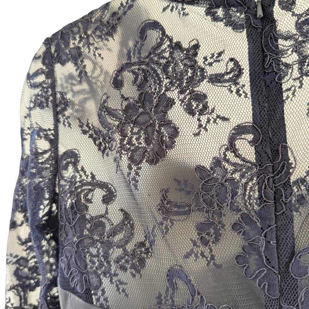 Teri Jon Dress Womens 8 Navy Blue Lace Sequin Mermaid Maxi Ruched Formal Gown - Picture 10 of 16